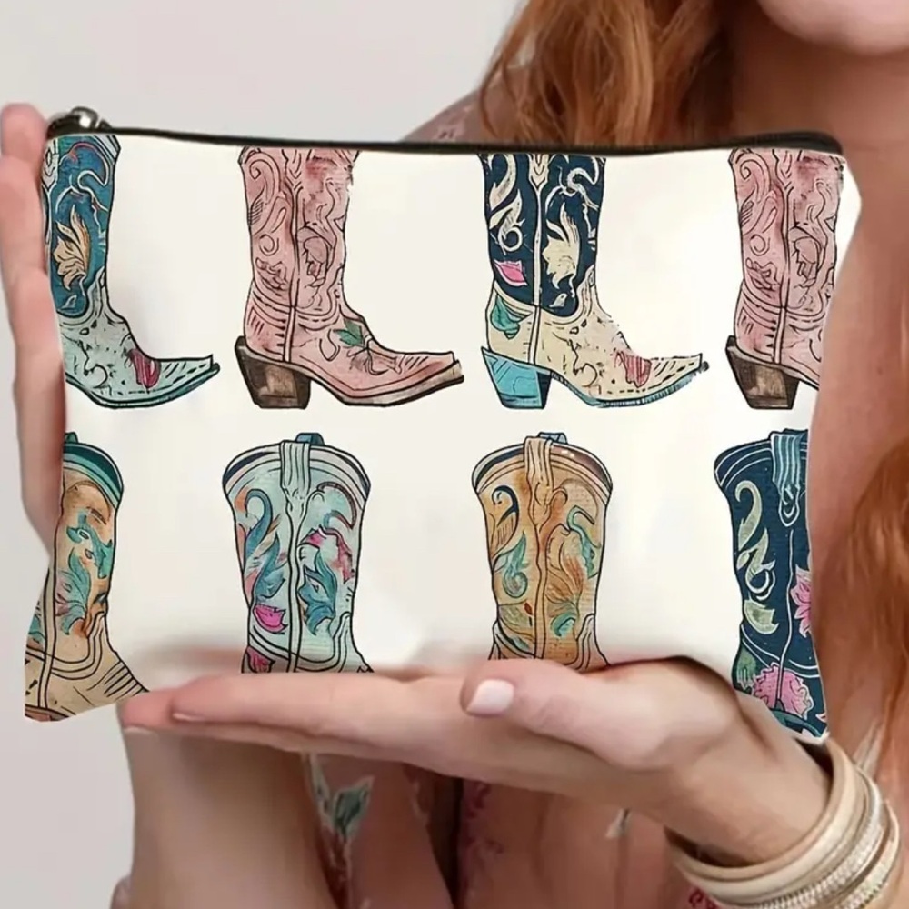 Cream and Brown Cosmetic Bags with Artistic Prints
